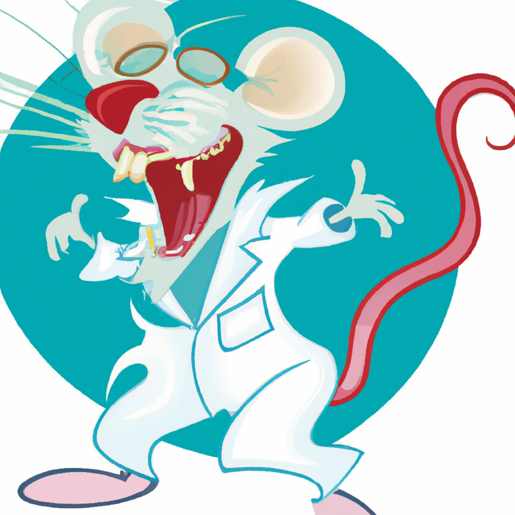 A mad scientist rat with glasses laughing maniacally